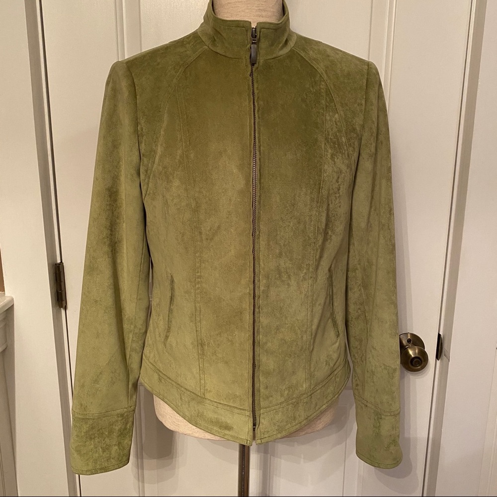TRIBAL JACKET ZIP GREEN LONG SLEEVE ZIP FRONT MANDARIN COLLAR POCKETS SIZE 4